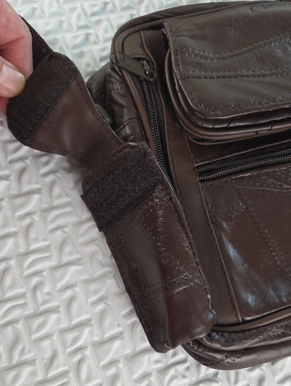 Crossbody MENS SLING BAG.Brown. English Leather PVC. RAIN RESISTANT